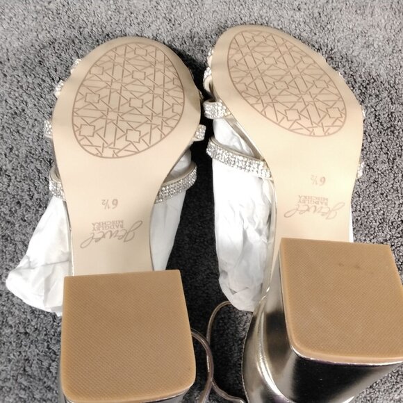 Jewel Badgley Mischka Fidelia Size 6.5 Gold Rhinestone Block Heel Sandals Nib - Picture 11 of 13